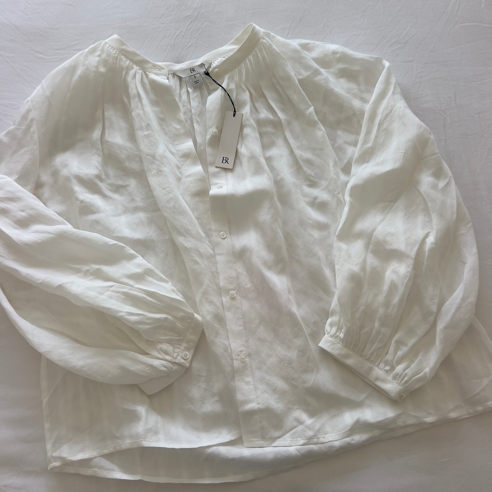Banana Republic White Dobby Stripe Balloon‎ Sleeve Blouse 538181-03-1 S